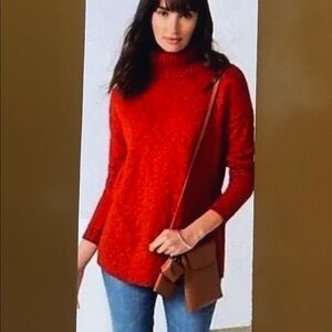 J. Jill Cozy Red Knit Turtleneck Sweater